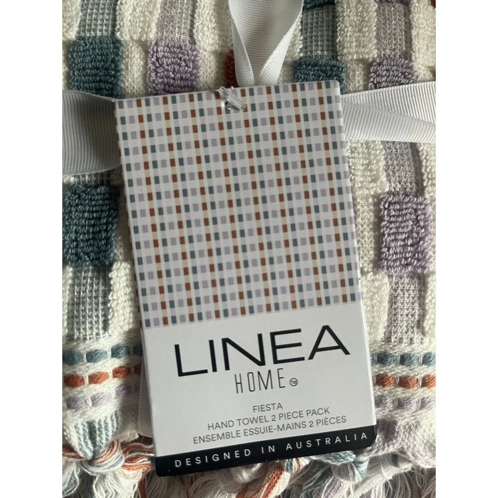 Linea Home Hand Towels Fiesta Cotton Multicolor Tile Fringe Hem Set of 2